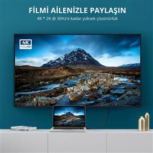 UGREEN 4K Displayport to HDMI Dönüştürücü Kablo 1.5 Metre - Siyah