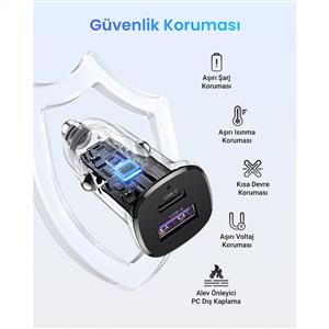 UGREEN 30W 2 Portlu Araç İçi Şarj Cihazı Çakmaklık Adaptörü