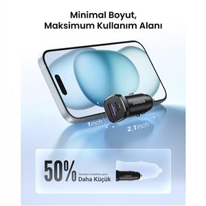UGREEN 30W 2 Portlu Araç İçi Şarj Cihazı Çakmaklık Adaptörü