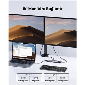 UGREEN 10-in-1 Hub (3xUSB 3.0,100w 4K/30Hz HDMI,RJ45,1080p 60Hz VGA,SD-TF Kart Okuyucu)
