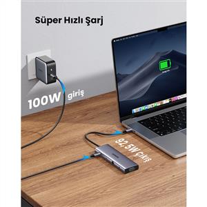 UGREEN 10-in-1 Hub (3xUSB 3.0,100w 4K/30Hz HDMI,RJ45,1080p 60Hz VGA,SD-TF Kart Okuyucu)