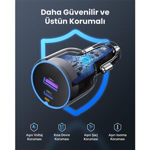 UGREEN 63W 2 Portlu Araç İçi Şarj Cihazı Çakmaklık Adaptörü