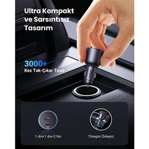 UGREEN 63W 2 Portlu Araç İçi Şarj Cihazı Çakmaklık Adaptörü