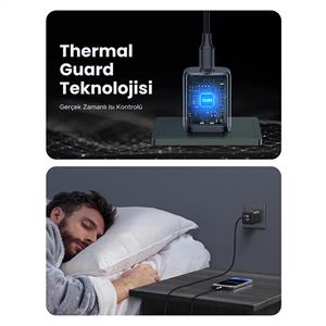 UGREEN 45W GaN Hızlı Şarj Adaptörü ( 1xUSB-C + 1xUSB-A ) - Siyah