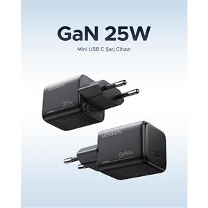UGREEN 25W USB-C GaN Hızlı Şarj Adaptörü - Siyah