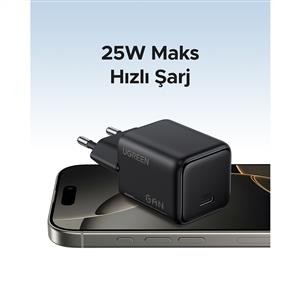 UGREEN 25W USB-C GaN Hızlı Şarj Adaptörü - Siyah