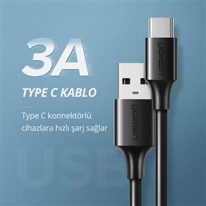UGREEN USB-A to USB-C 3A QC Hızlı Şarj Kablosu 1.5 Metre - Beyaz