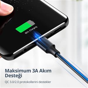 UGREEN USB-A to USB-C 3A QC Hızlı Şarj Kablosu 1.5 Metre - Beyaz
