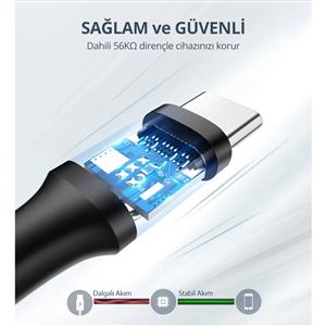UGREEN USB-A to USB-C 3A QC Hızlı Şarj Kablosu 1.5 Metre - Beyaz
