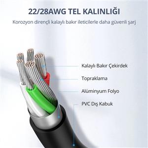 UGREEN USB-A to USB-C 3A QC Hızlı Şarj Kablosu 1.5 Metre - Beyaz