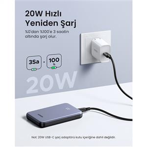 UGREEN 10.000 mAh 20 W Hızlı Şarj Powerbank PD/QC Taşınabilir Şarj Cihazı - Siyah