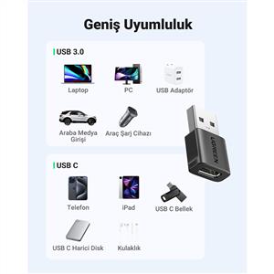 UGREEN USB-C to USB-A Adaptör OTG ( USB-A Dişi – Type-C Erkek Dönüştürücü )