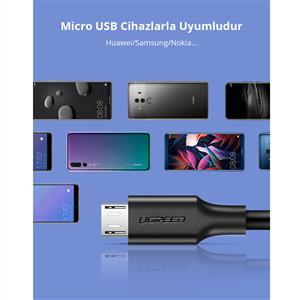 UGREEN USB-A to Micro USB Hızlı Şarj Kablosu 1 Metre - Siyah