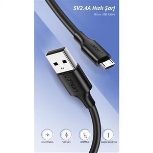 UGREEN USB-A to Micro USB Hızlı Şarj Kablosu 1 Metre - Siyah
