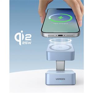 UGREEN MagFlow 2-in-1 25W Magnetik Wireless MagSafe Kablosuz Şarj Standı - Gri