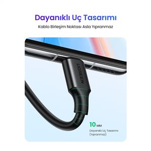 UGREEN USB-C to USB-A 3A QC Hızlı Şarj Kablosu 1 Metre - Siyah