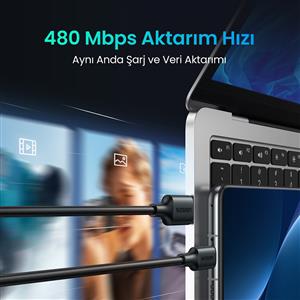 UGREEN USB-C to USB-A 3A QC Hızlı Şarj Kablosu 1 Metre - Siyah