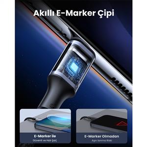 UGREEN USB-C 100W 5A QC PD Örgülü Hızlı Şarj Kablosu 2 Metre - Siyah