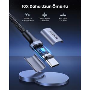 UGREEN USB-C 100W 5A QC PD Örgülü Hızlı Şarj Kablosu 2 Metre - Siyah