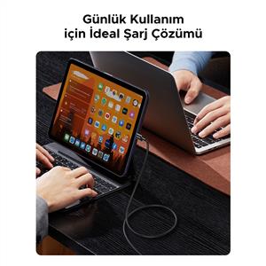 UGREEN USB-C 60W 3A QC PD Örgülü Hızlı Şarj Kablosu 1 Metre - Beyaz
