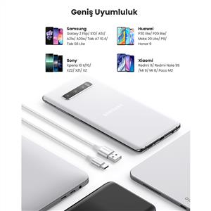 UGREEN USB-C to USB-A 3A QC Örgülü Hızlı Şarj Kablosu 1 Metre - Beyaz