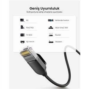 UGREEN Cat6A Slim 10 Gbps Ethernet Kablosu 3 Metre, Siyah