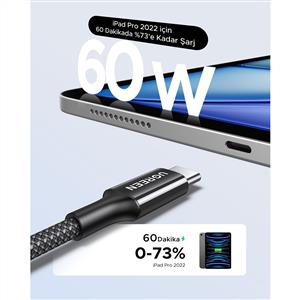 UGREEN USB-C 60W 3A QC PD Örgülü Hızlı Şarj Kablosu 1 Metre - Beyaz