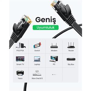 UGREEN CAT6 Flat Ethernet Kablosu, 2 Metre, Siyah