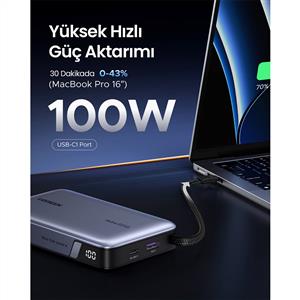 UGREEN Nexode 20.000 mAh 145 W Dahili USB-C Kablolu Hızlı Şarj Powerbank - Siyah