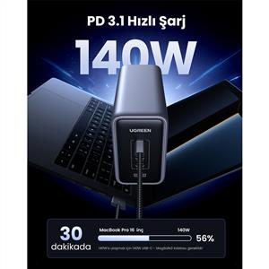 UGREEN Nexode 300W GaN 5 Portlu 4xUSB-C, 1xUSB-A, 2M 240W Kablolu Hızlı Şarj Cihazı