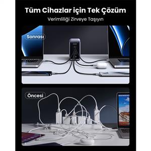 UGREEN Nexode 300W GaN 5 Portlu 4xUSB-C, 1xUSB-A, 2M 240W Kablolu Hızlı Şarj Cihazı