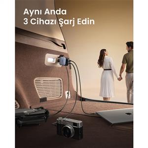 UGREEN 60W USB-C Makaralı Dahili Kablolu USB-C- USB-A Araç Çakmaklık Şarj Cihazı - Siyah