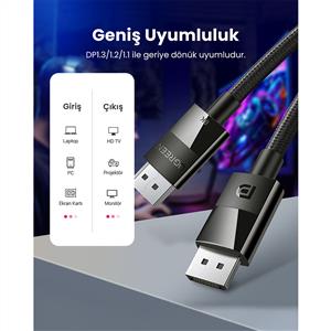 UGREEN 8K 60Hz Displayport to Displayport 1.4 Örgülü Kablo 1.5m - Siyah