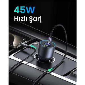 UGREEN 75W 3 Portlu Araç İçi Şarj Cihazı Çakmaklık Adaptörü - Siyah