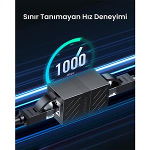 UGREEN RJ45 Cat6 Cat7 Cat8 Ethernet Kablo Uzatma Aparatı - Siyah