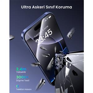 UGREEN iPhone 17 Pro Uyumlu Ultra Tam Ekran Temperli Cam Toz Dirençli (2’li Paket)- Şeffaf