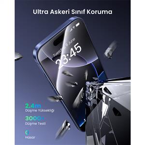 UGREEN iPhone 17 Pro Max Uyumlu Ultra Şeffaf Tam Ekran Temperli Cam Toz Dirençli