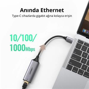 UGREEN USB-C to 10/100/1000M Ethernet Adaptörü  - Gri