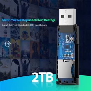 UGREEN USB 3.0  Kart Okuyucu TF/SD - Siyah