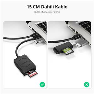UGREEN USB 3.0 Kart Okuyucu TF+SD - Siyah