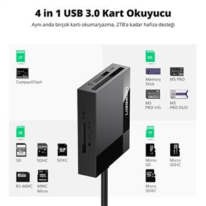 UGREEN USB 3.0 All-in-One Kart Okuyucu 50cm - Siyah