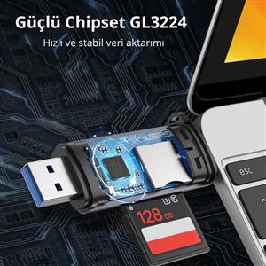 UGREEN USB-C +USB-A To TF/SD 3.0 Kart Okuyucu - Siyah