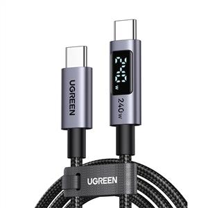 UGREEN USB-C to UBB-C 240W Dijital Göstergeli Örgü Hızlı Şarj Kablosu 1m - Siyah