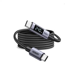 UGREEN USB-C to UBB-C 240W Dijital Göstergeli Örgü Hızlı Şarj Kablosu 1m - Siyah