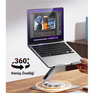 UGREEN Yükseklik ve Açı Ayarlı 360 Derece Döndürülebilir Alüminyum Tablet Notebook Standı