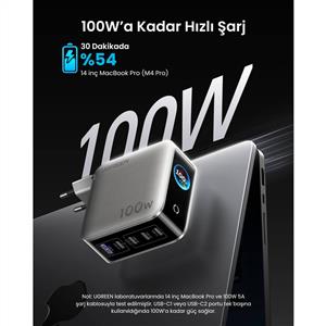 UGREEN Nexode Pro 100W 4 USB-C + USB-A GaN Hızlı Şarj Cihazı - Uzay Grisi