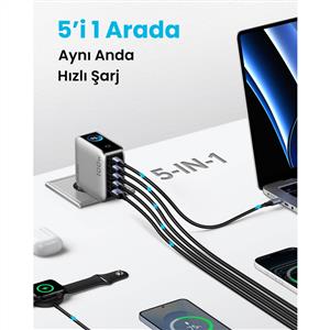 UGREEN Nexode Pro 100W 4 USB-C + USB-A GaN Hızlı Şarj Cihazı - Uzay Grisi