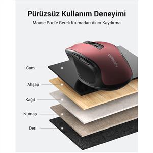 UGREEN 25752 4000 DPI ERGONOMIK SESSIZ KABLOSUZ MOUSE-KIRMIZI