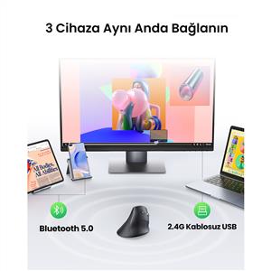 UGREEN 25444 4000 DPI DİKEY ERGONOMIK BLUETOOTH MOUSE-SİYAH