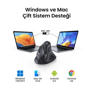 UGREEN 25444 4000 DPI DİKEY ERGONOMIK BLUETOOTH MOUSE-SİYAH